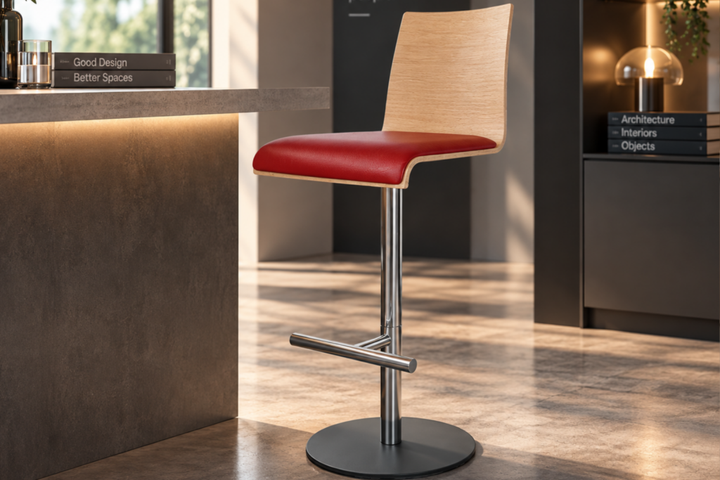Barhocker Holz / Leder / Rot