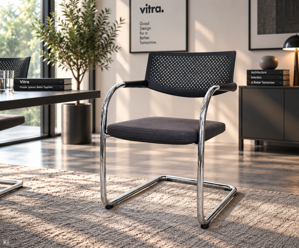 Vitra VisaVis Freischwinger Stoff / Grau / Schwarz