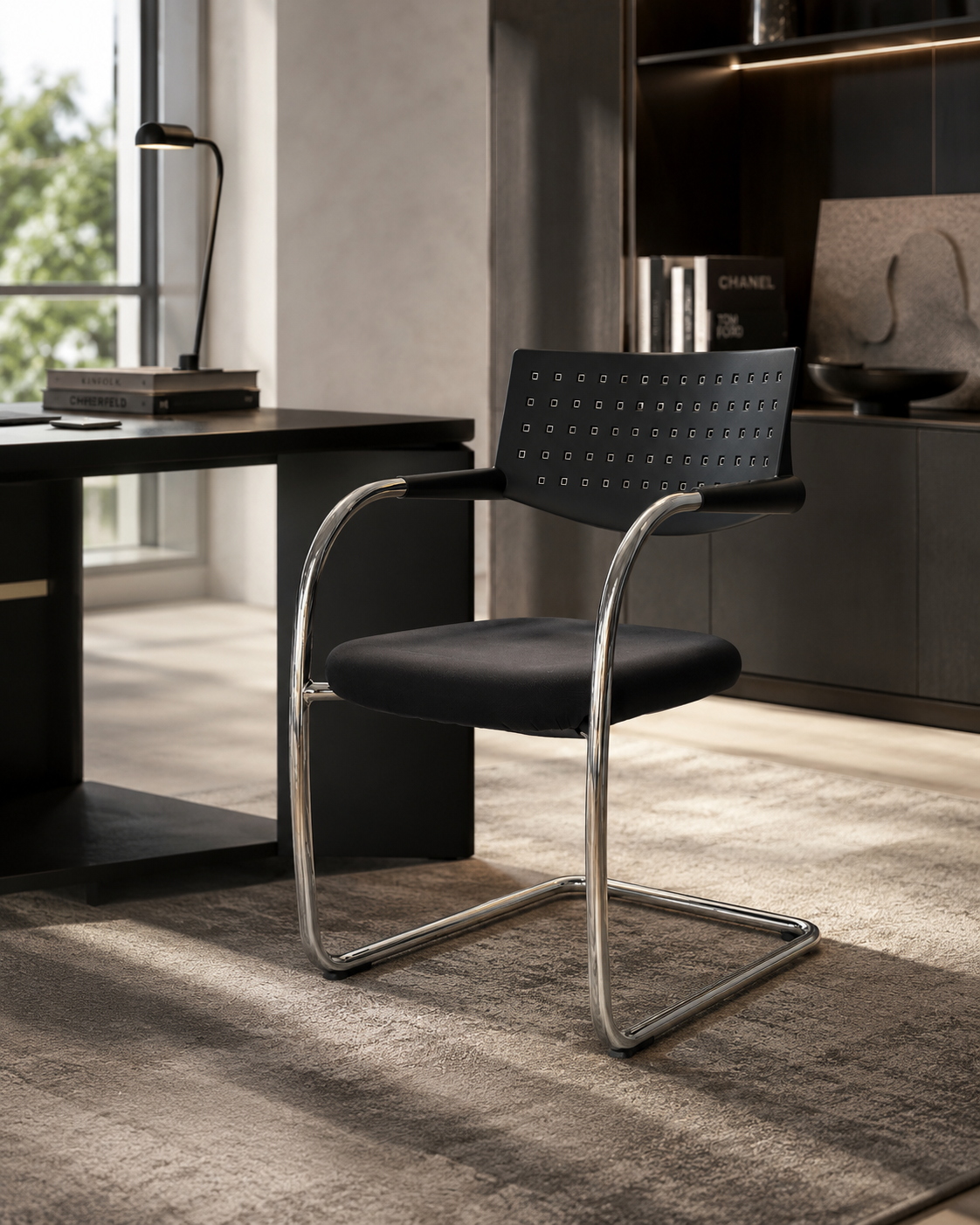 Vitra VisaVis Freischwinger Stoff / Grau / Schwarz – Bild 4