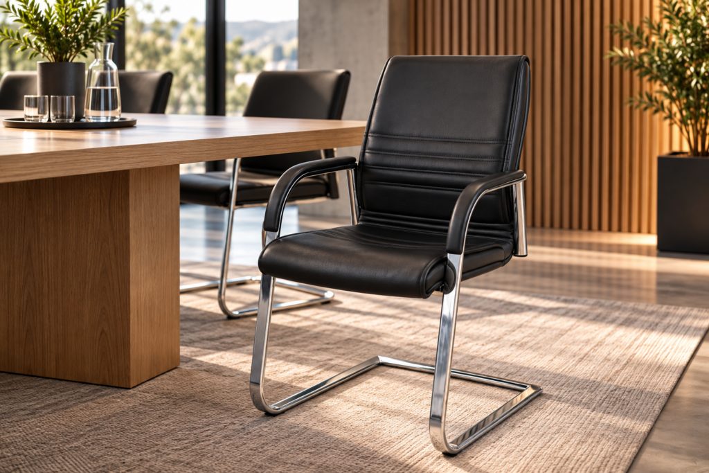 Freischwinger Besucherstuhl Leder & Chrom
